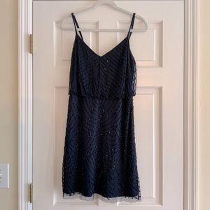 Adriana Papell Navy Beaded Cocktail Dress